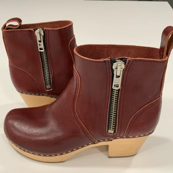SWEDISH HASBEENS Zip It Emy Burgundy, Size 38 - Picture 1 of 5